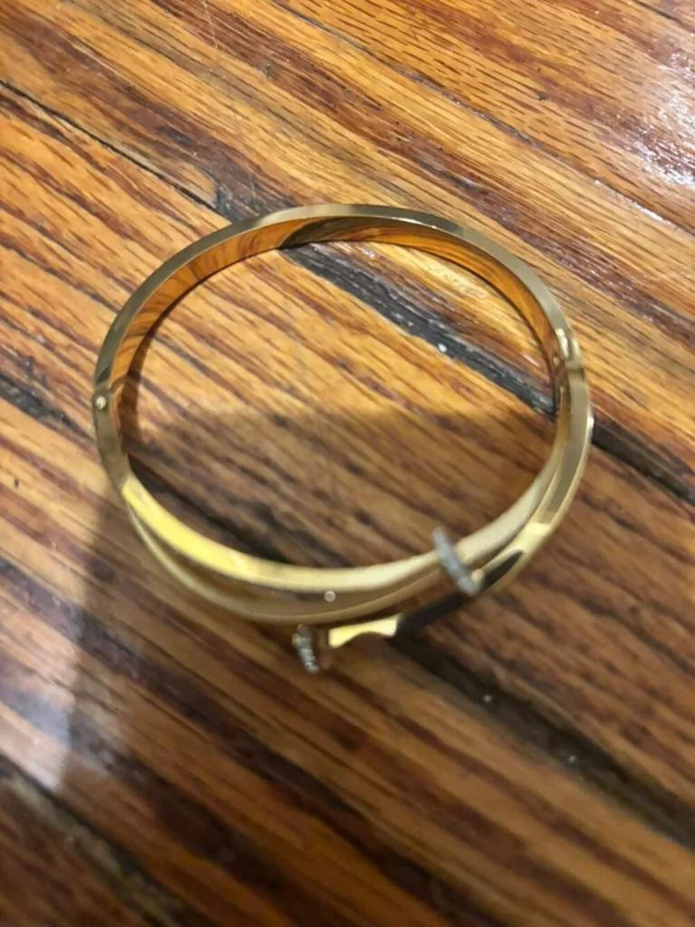 Women 18K Gold-Plated Crystal Pavé Nail Bangle Bracelet (H)